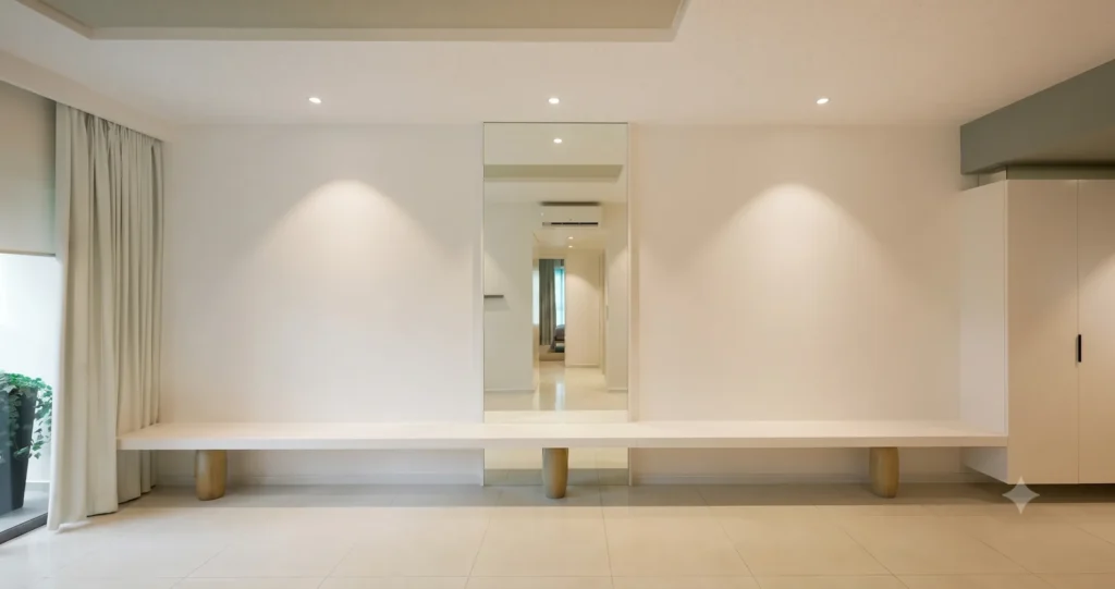 The same room nearly empty, before the show-home install.